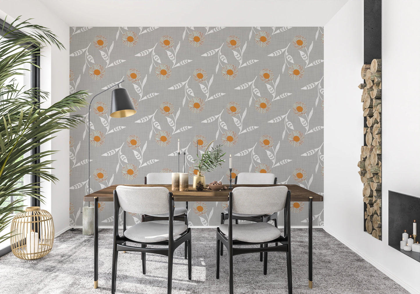 Cozy Scandi Flower Warm Linen - Craft Botanical Wallpaper⁠