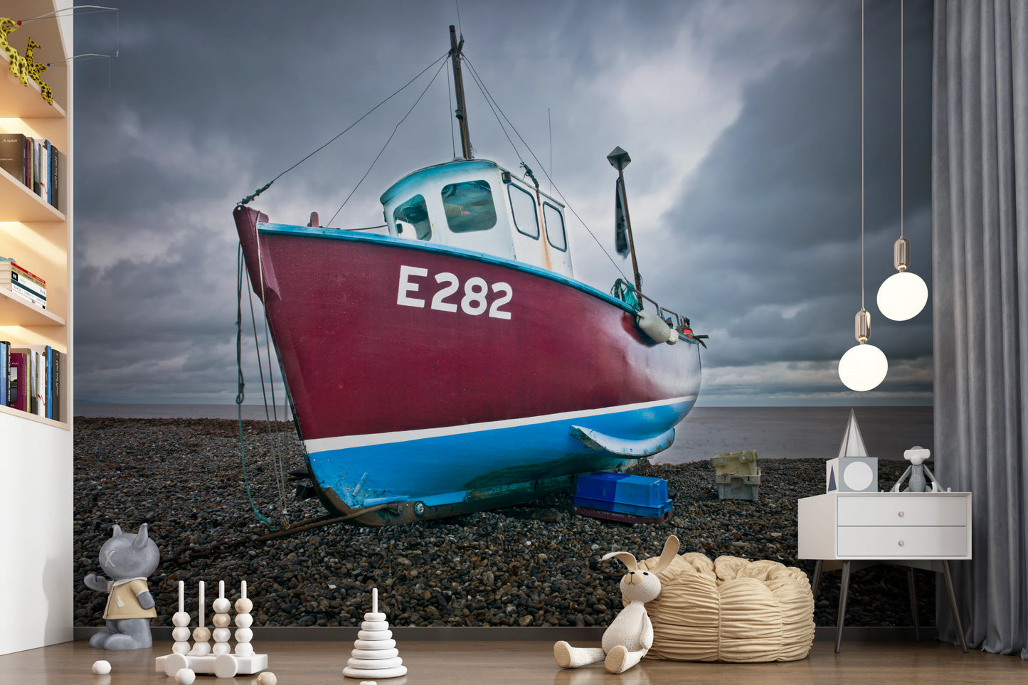 Vægmaleri med "Fortøjet i ro"