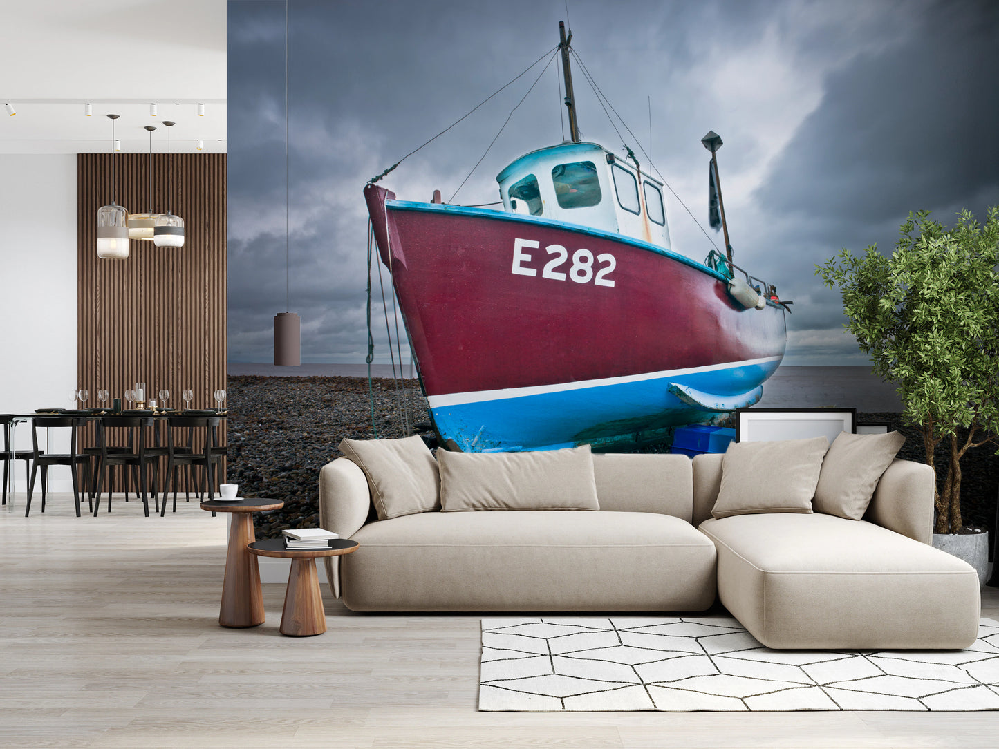 Vægmaleri med "Fortøjet i ro"