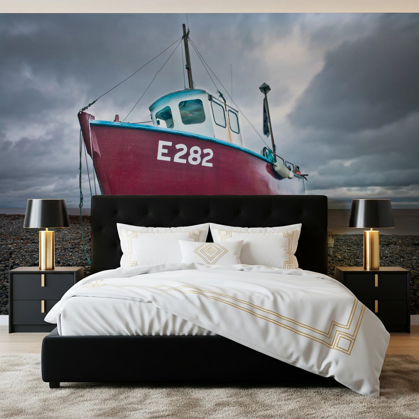 Vægmaleri med "Fortøjet i ro"