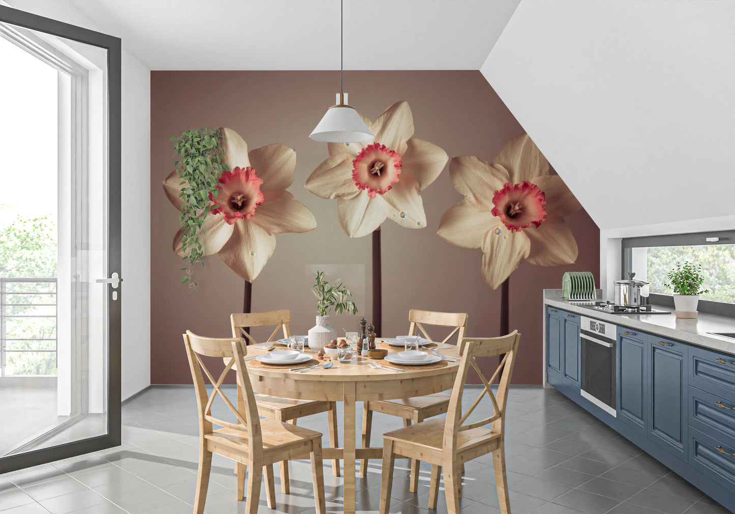 Blændende påskeliljer vægmaleri