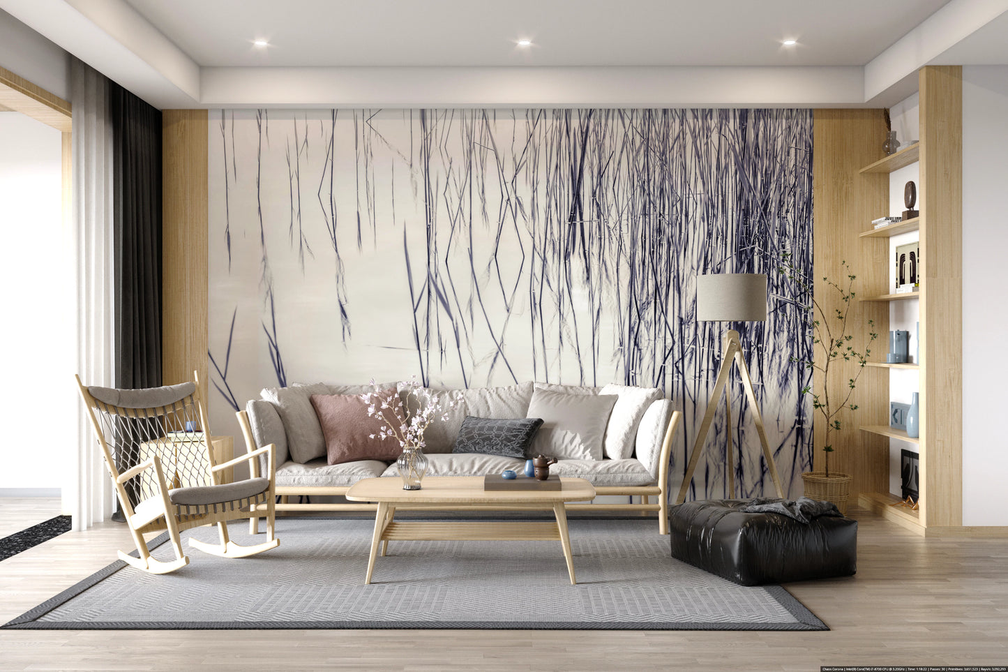 Græsbeklædte refleksioner vægmaleri