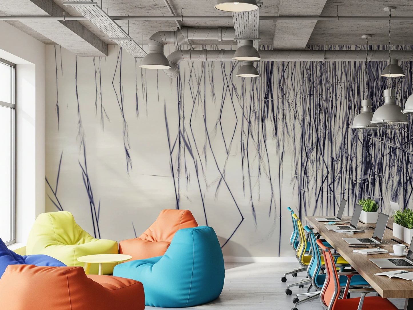 Græsbeklædte refleksioner vægmaleri