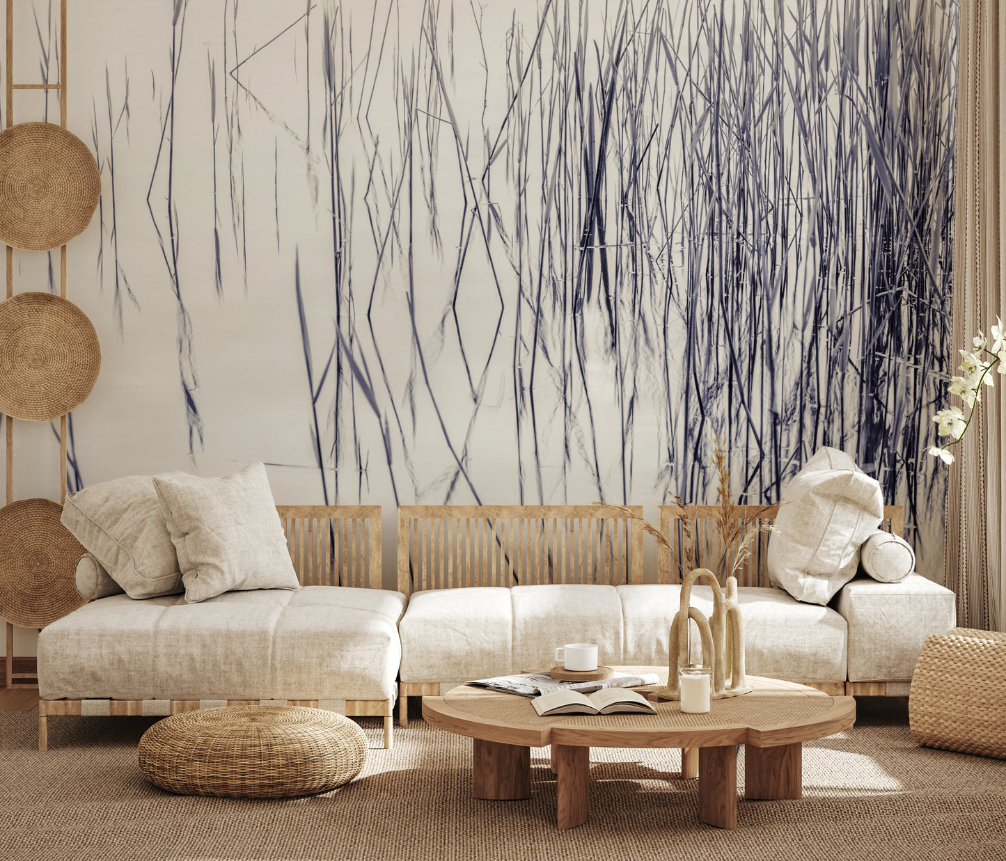 Græsbeklædte refleksioner vægmaleri