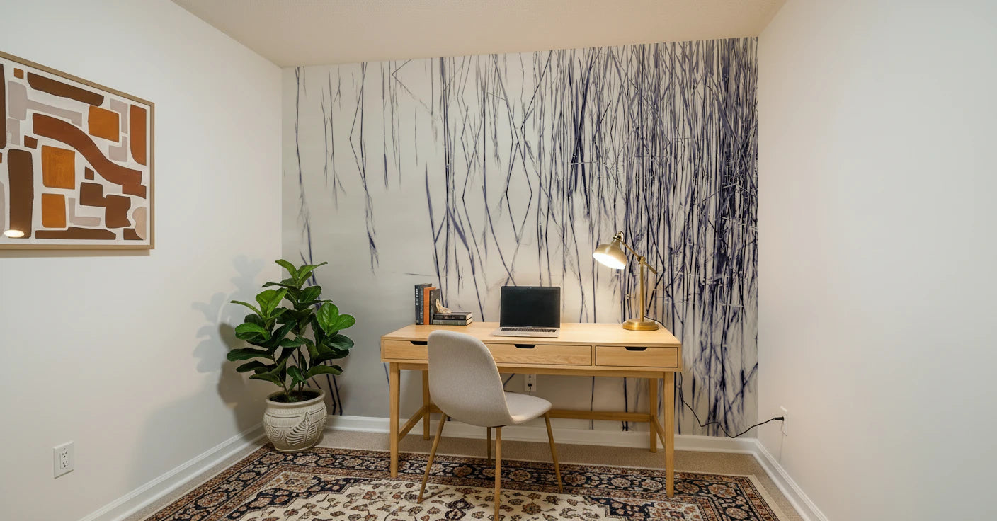 Græsbeklædte refleksioner vægmaleri