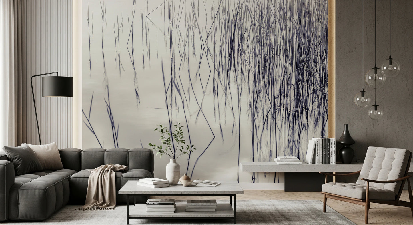 Græsbeklædte refleksioner vægmaleri