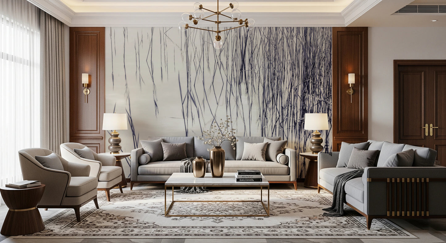 Græsbeklædte refleksioner vægmaleri