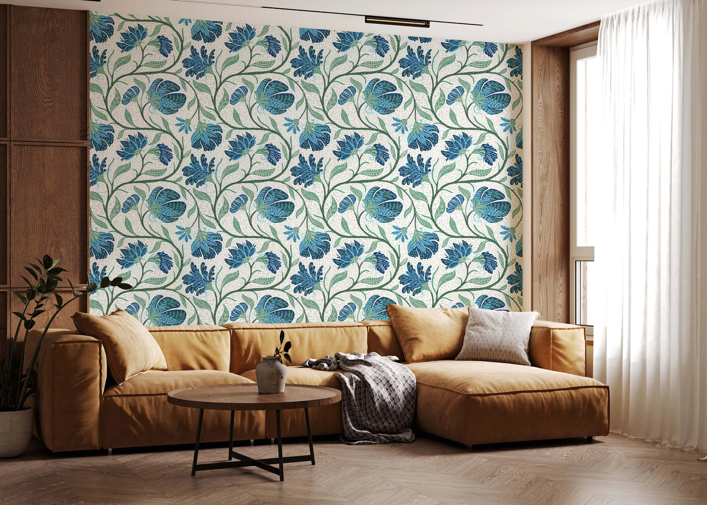 Trailing Indina Floral - Blue and White Wallpaper⁠