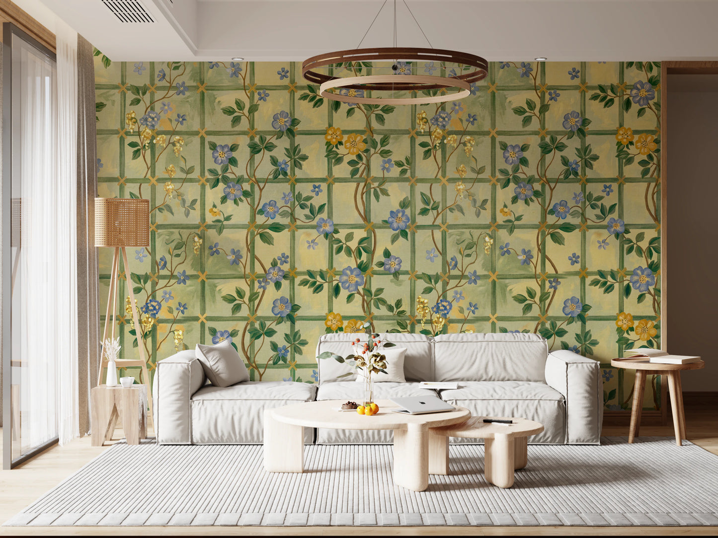 Veggmaleri med vintage-motiv i hagen, engelske roser