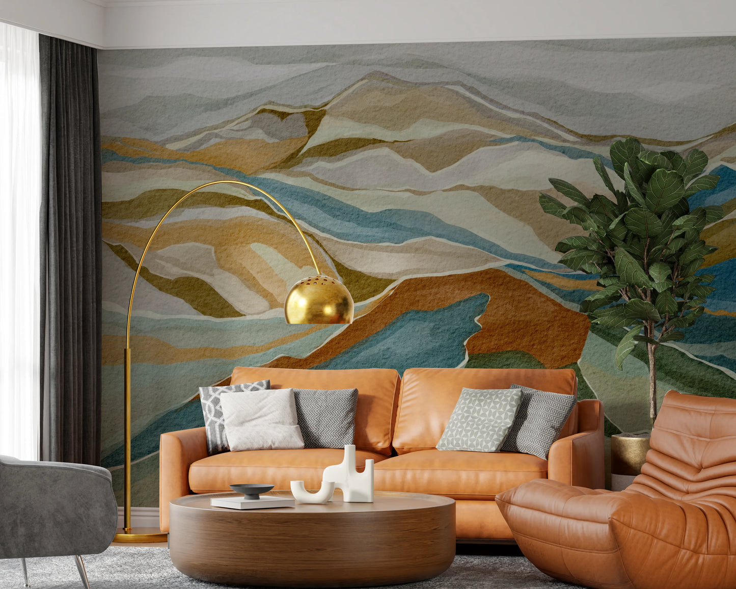 Fresque murale représentant des sommets de montagnes