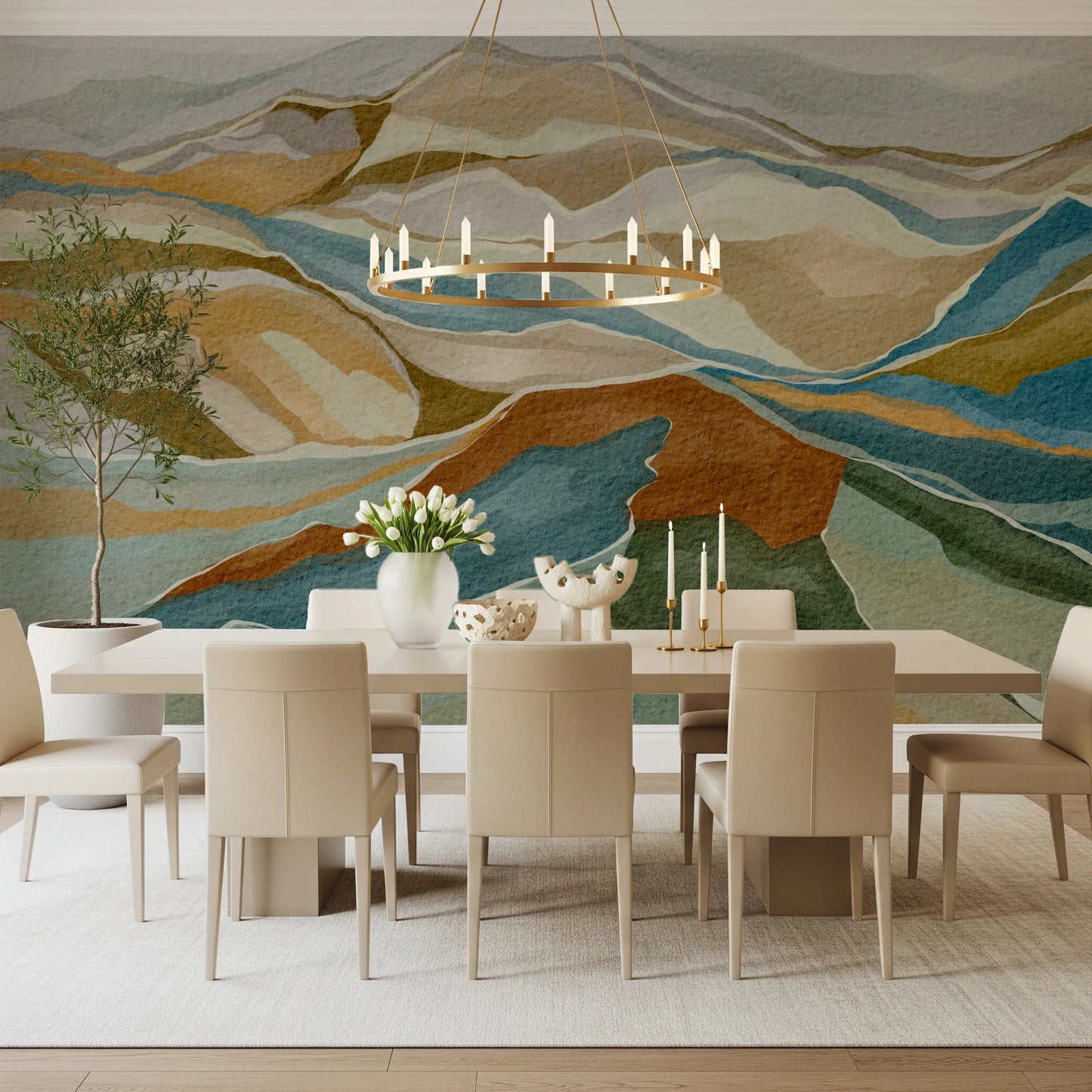 Fresque murale représentant des sommets de montagnes