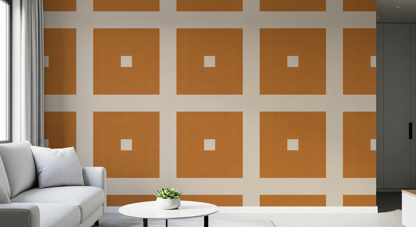 幾何学的なグリッドブロックのテラコッタクリーム壁紙⁠