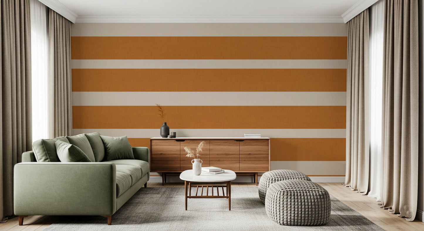 Papier peint moderne à rayures horizontales couleur crème terracotta