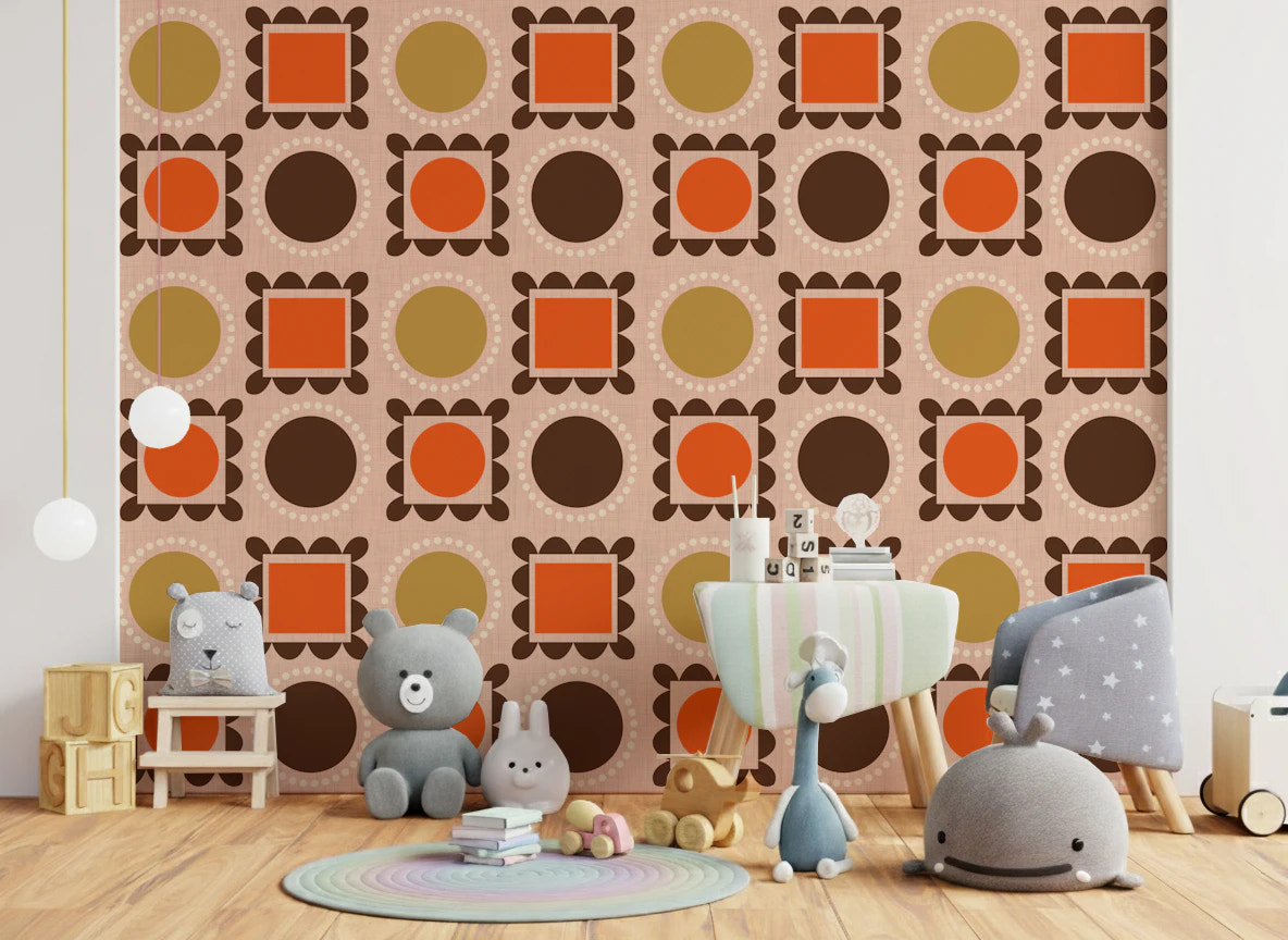 Cadres photo style Mid-Century Modern - Papier peint rose ocre terre cuite