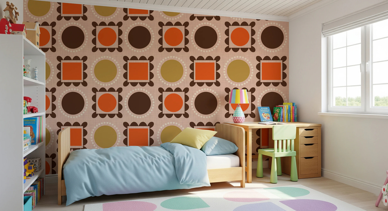 Cadres photo style Mid-Century Modern - Papier peint rose ocre terre cuite