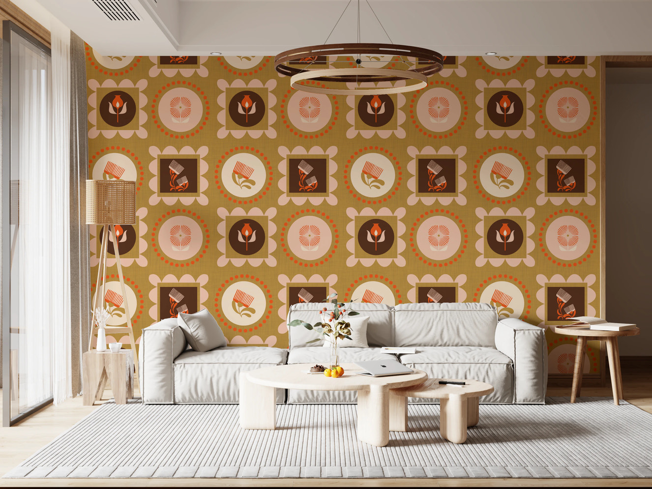 Mid Mod Wildflower Frames - Botanisk Collage Cream Terracotta Tapet