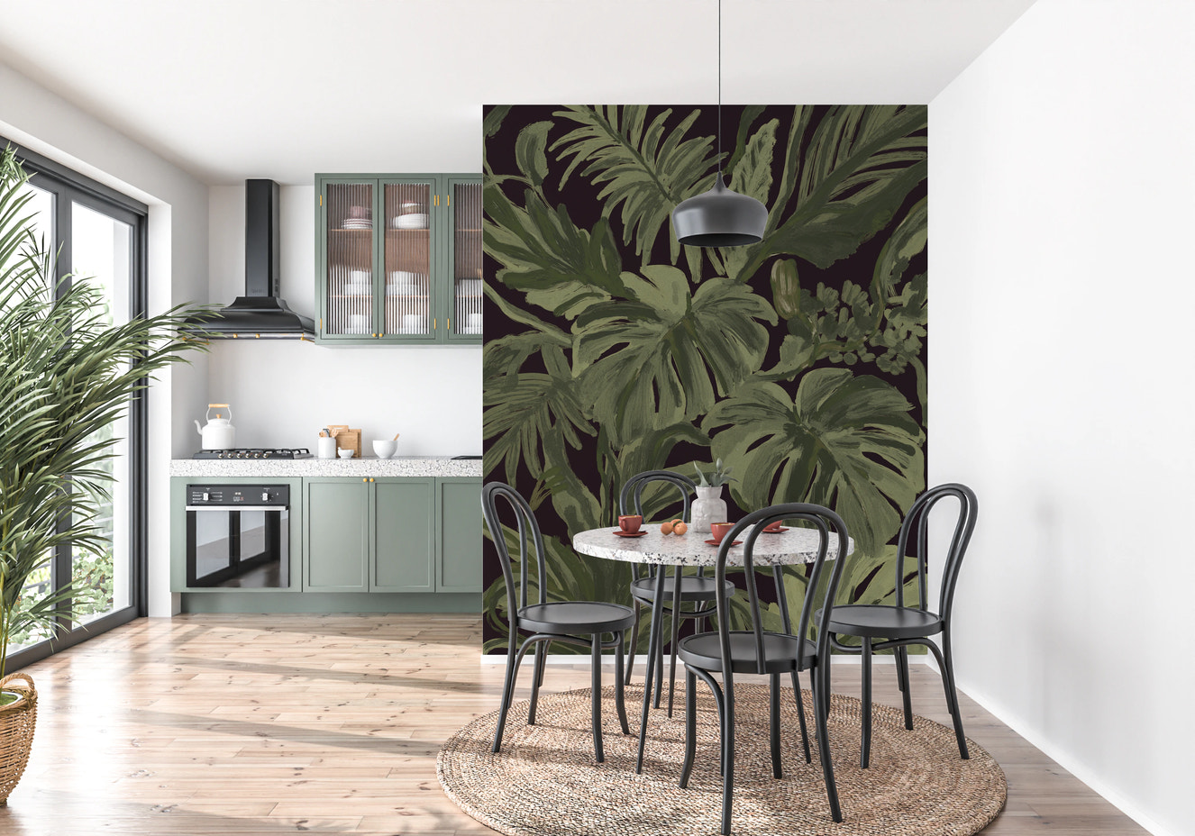 Fresque murale Jungle Monstera Tropical Midnight