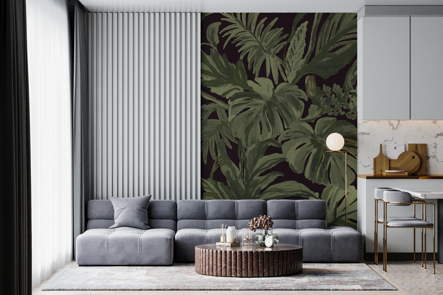 Fresque murale Jungle Monstera Tropical Midnight