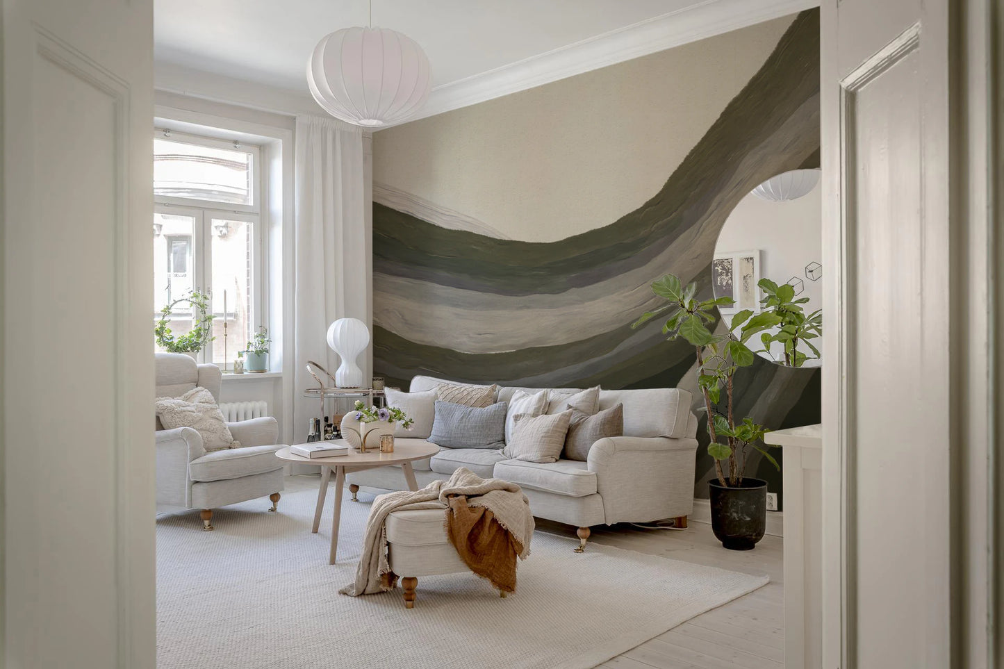 Fresque murale représentant un paysage abstrait texturé aux tons terreux