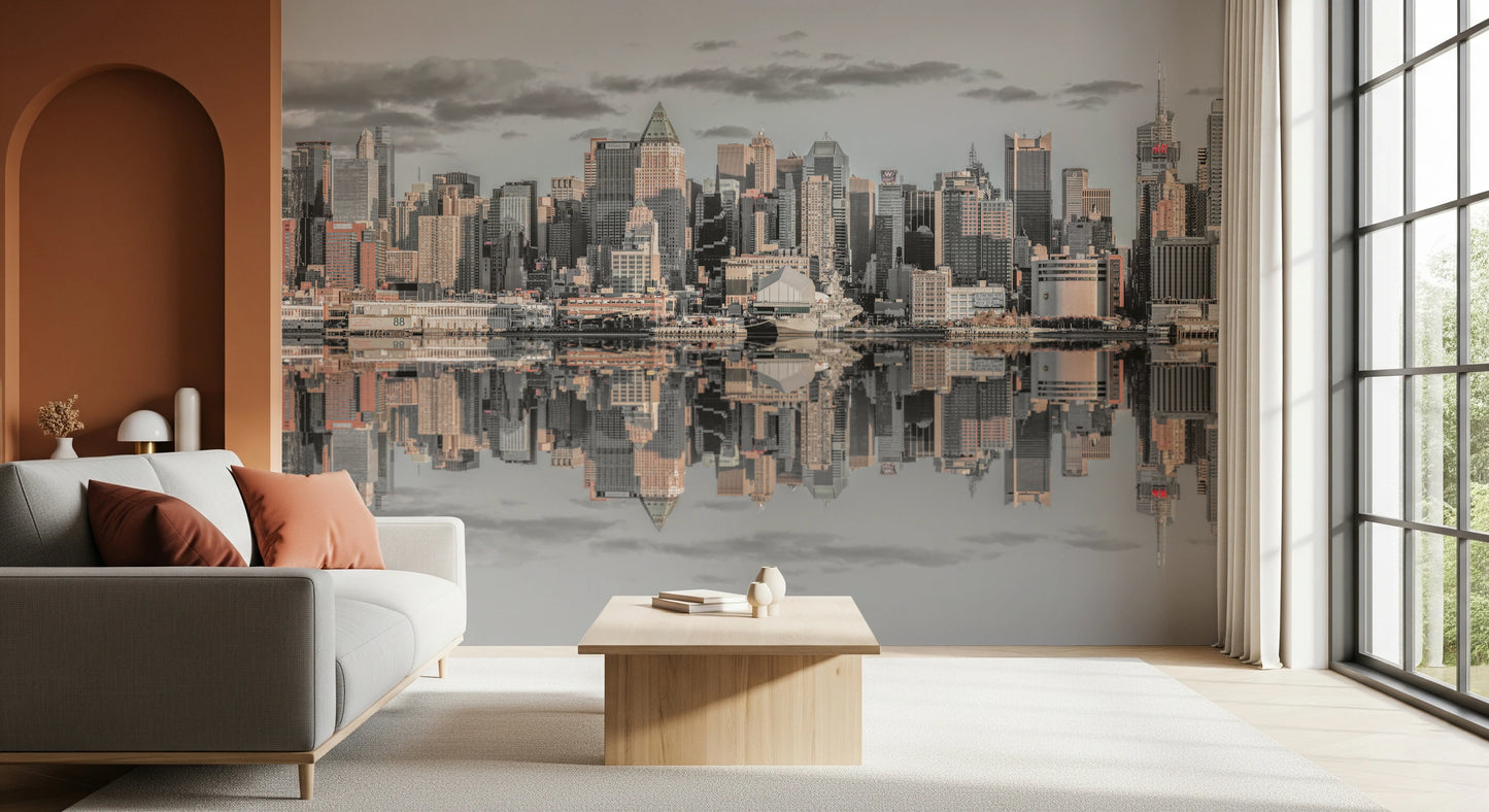 マンハッタンのスカイラインのパノラマ壁画
