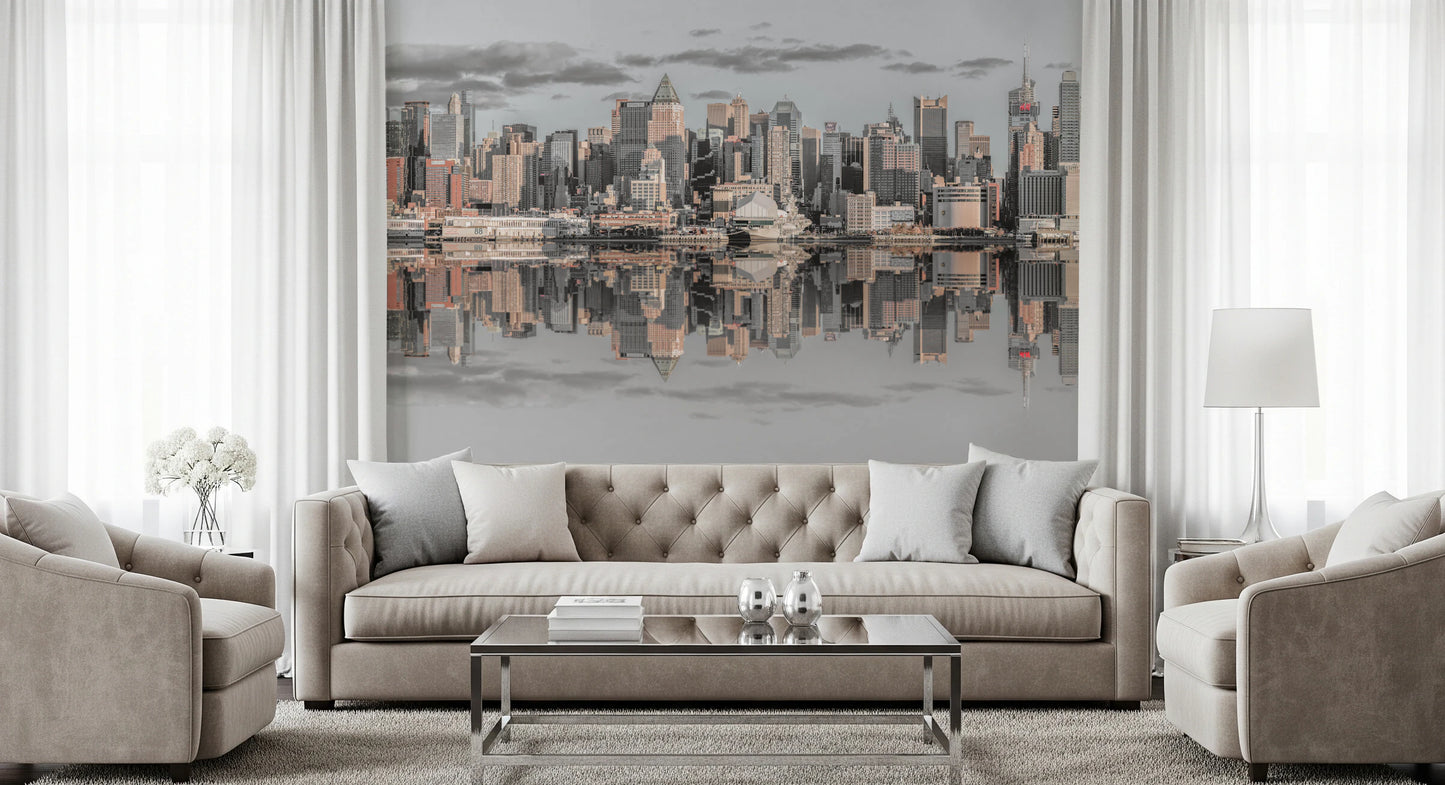 マンハッタンのスカイラインのパノラマ壁画