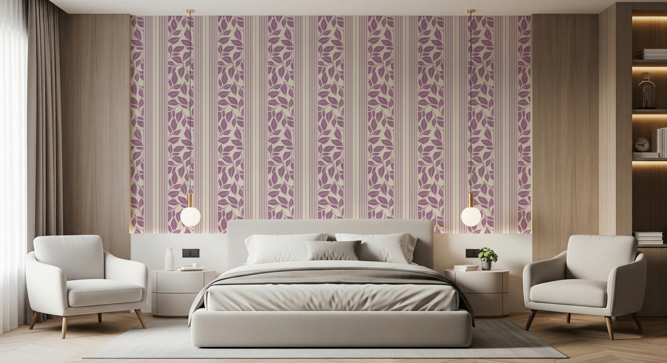 Vintage Trailing Foliage Lavender Wallpaper⁠