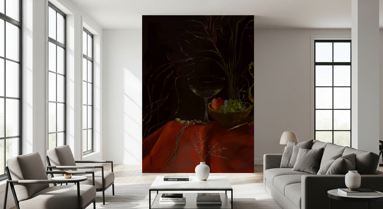 Murale artistico con natura morta barocca vintage e malinconica