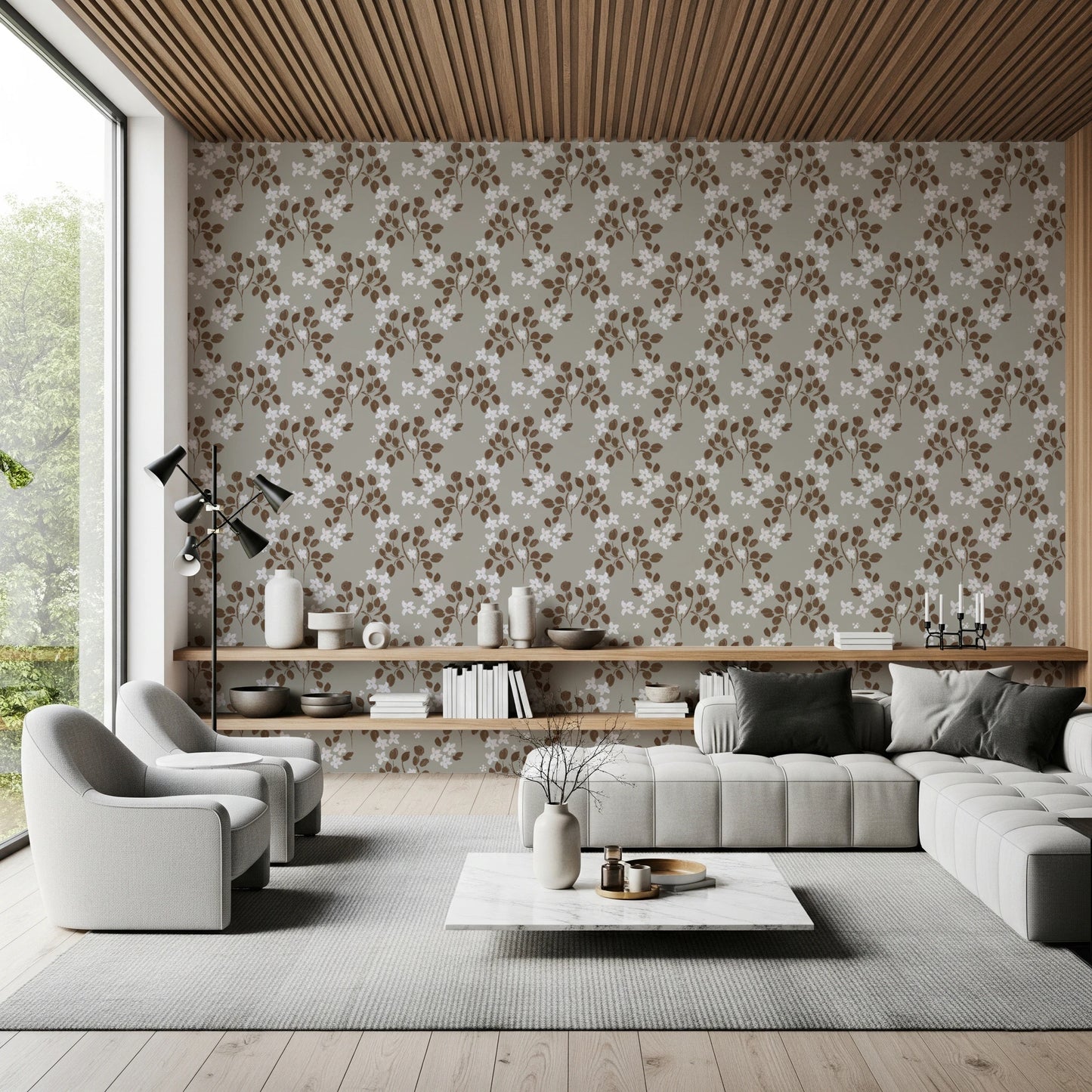 ニュートラルブルームラスティックグレーホワイトオイルペイントパターン壁紙⁠