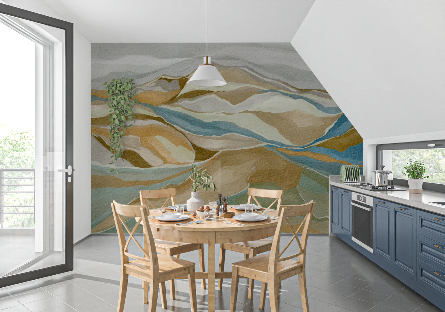 Peinture murale aquarelle vue sur la crête