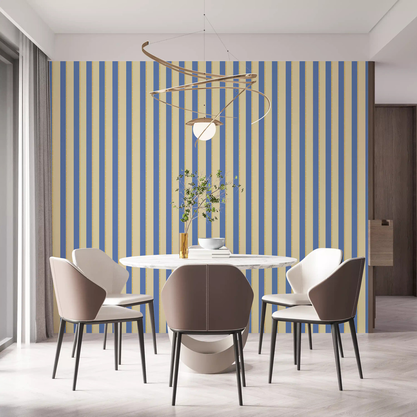 Blue and yellow Candy stripes Wallpaper with vibrant vertical color lines.
