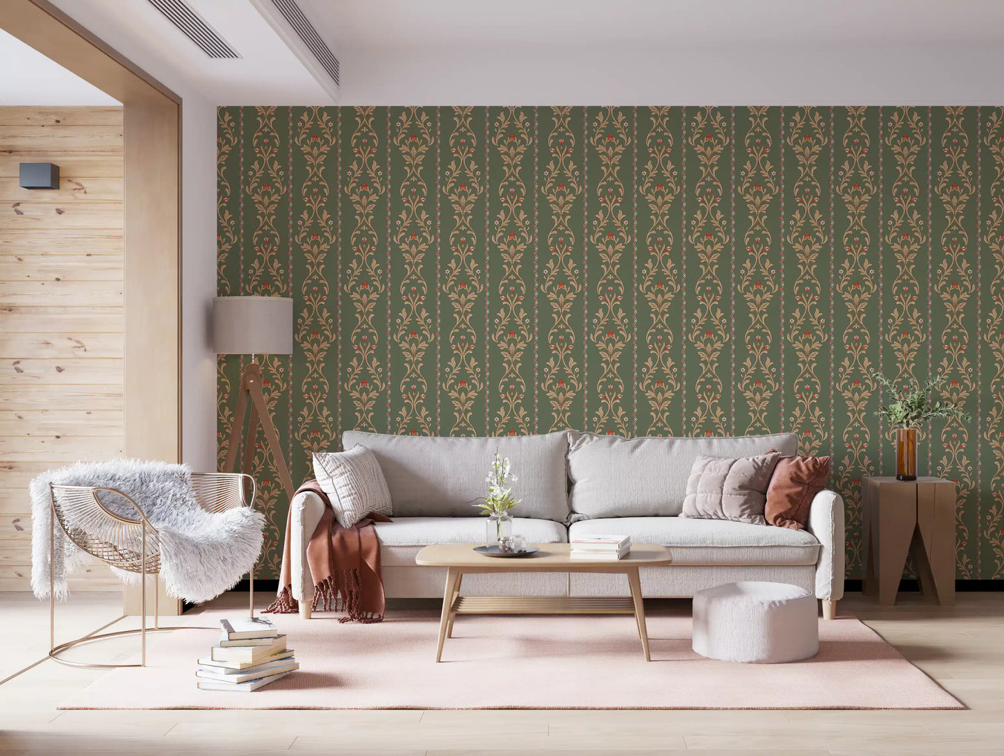 Vintage Bloom heritage stripe Wallpaper⁠