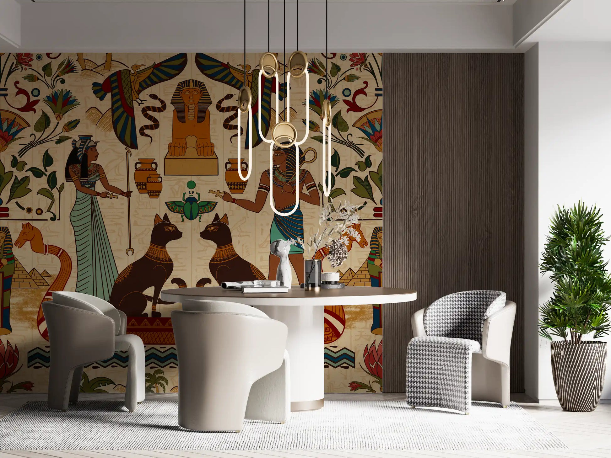 Textured Ancient Echoes Wall Mural with geometric motifs in a home office.