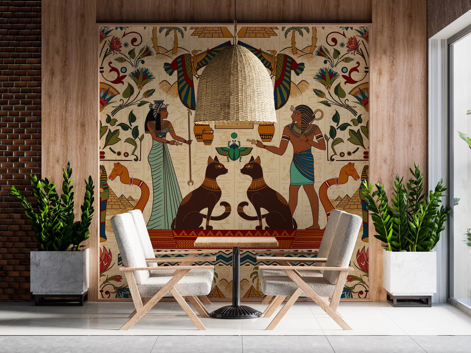 Serene nature-inspired scene on the Ancient Echoes Wall Mural in Cafe.