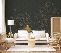 Chinoiserie inspired Emerald Bloom & Flight Wall Mural design for a hallway.