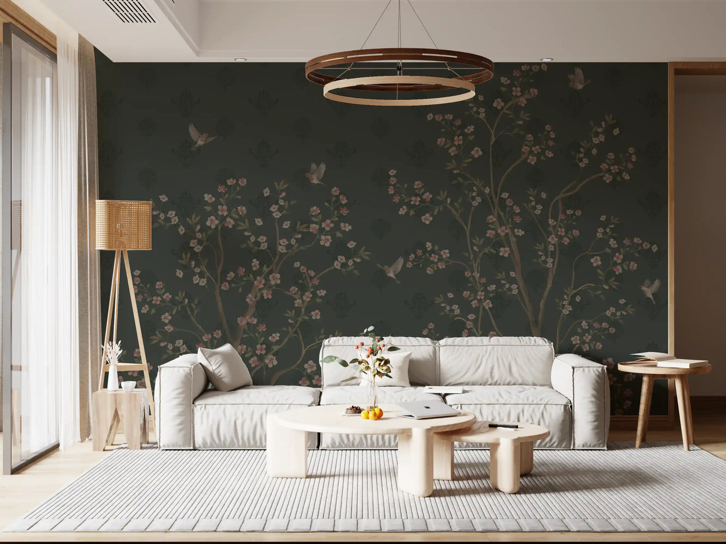 Dark emerald backdrop of the Emerald Bloom & Flight Wall Mural.