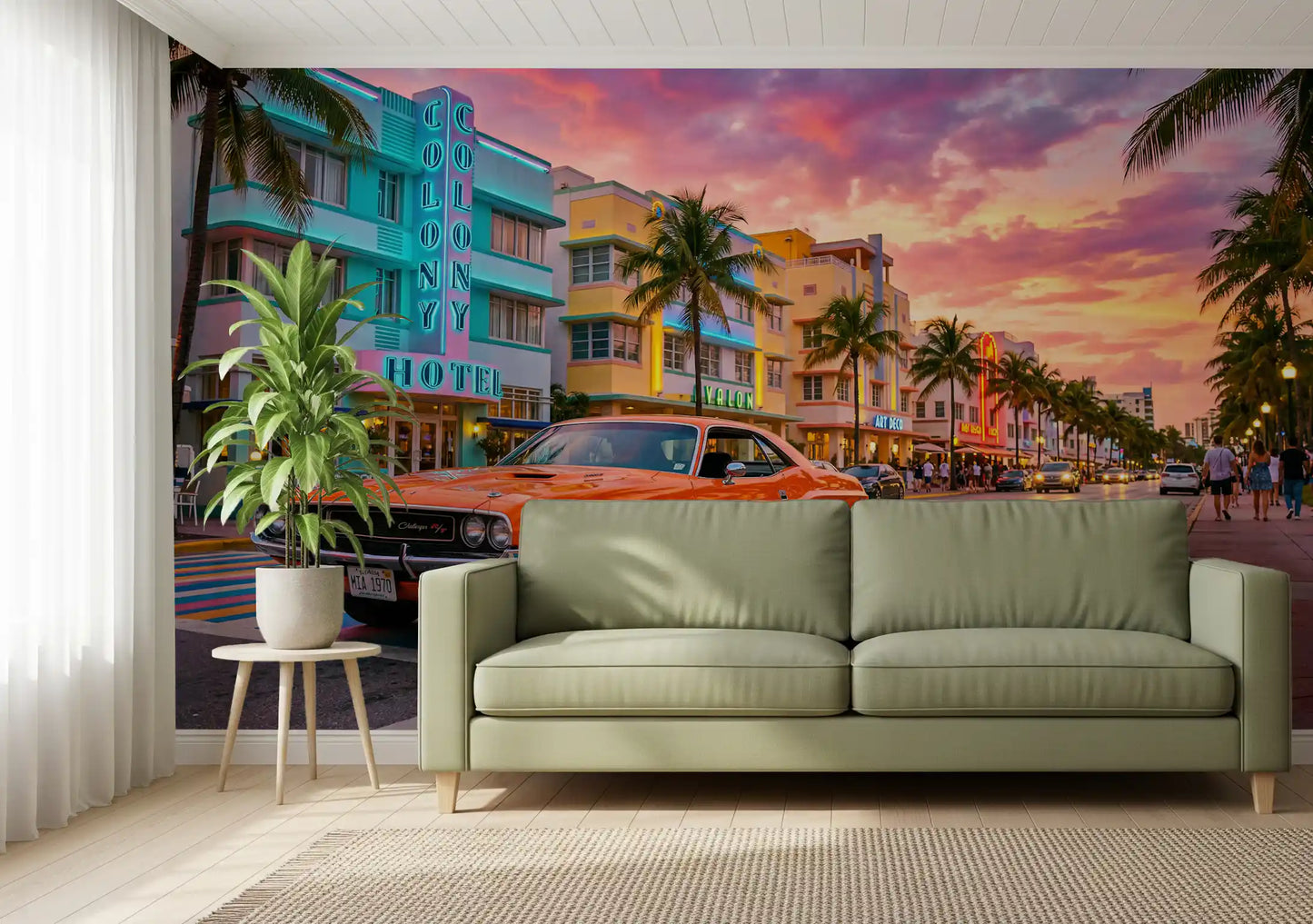 Wandbild „Sonnenuntergangsfahrt auf dem Ocean Drive“