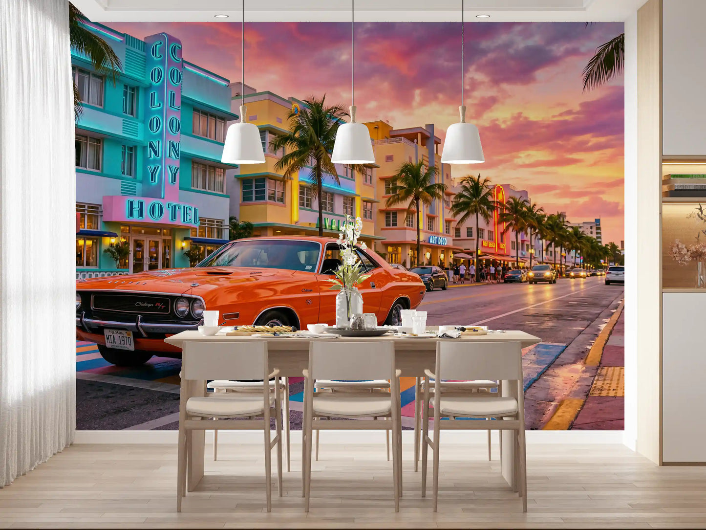 Wandbild „Sonnenuntergangsfahrt auf dem Ocean Drive“