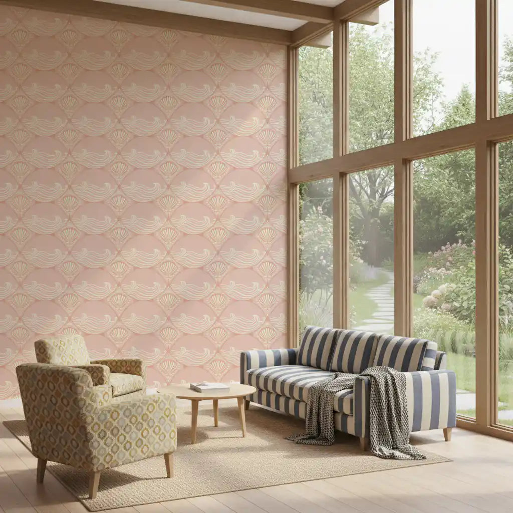 Ocean Wave Shell Design in Seashell Serenity Waves Wallpaper