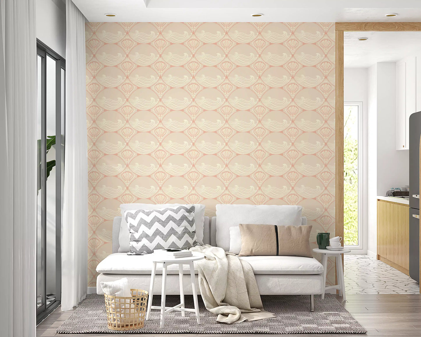 Seaside Serenity Pattern Wallpaper with Shell Wave Motif