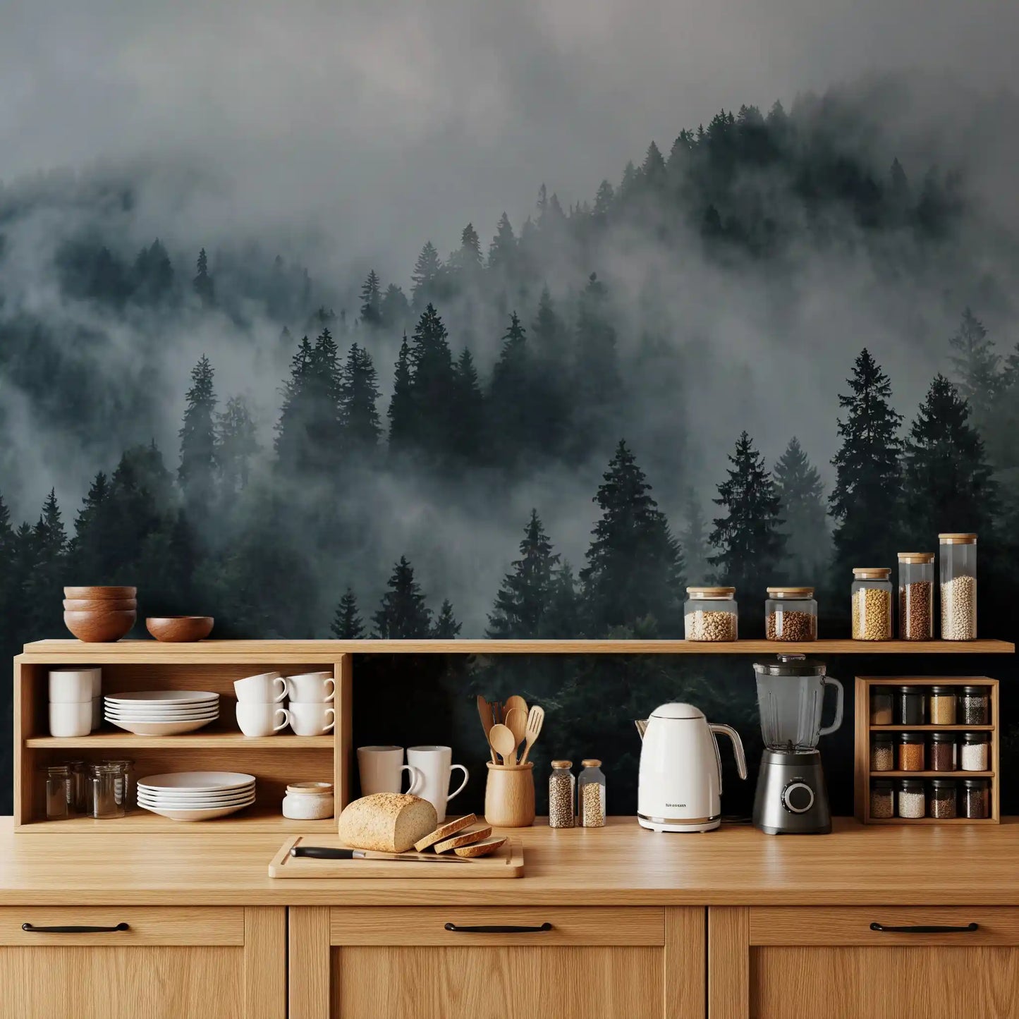 Fresque murale Ascension en forêt brumeuse