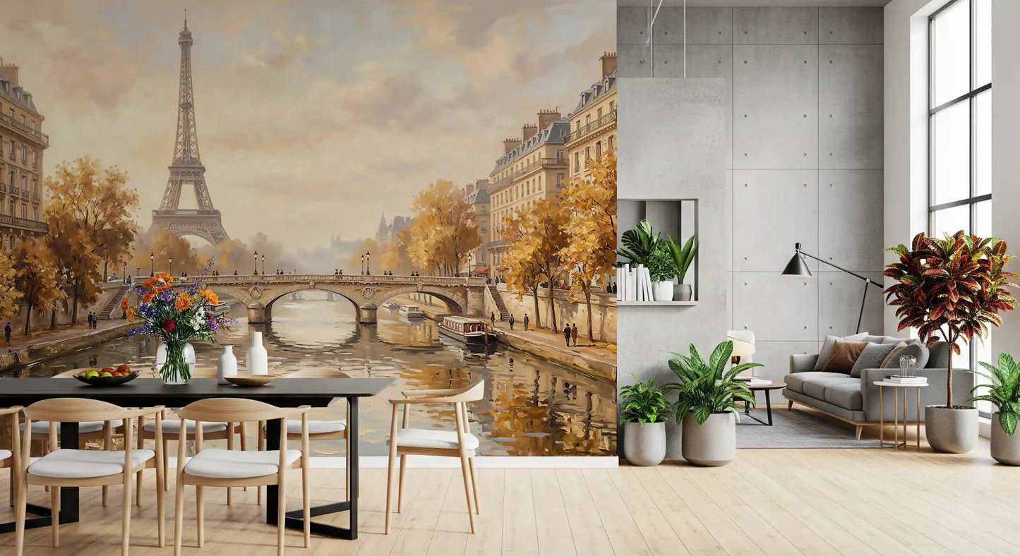 Eiffel's Golden Embrace Wall Mural
