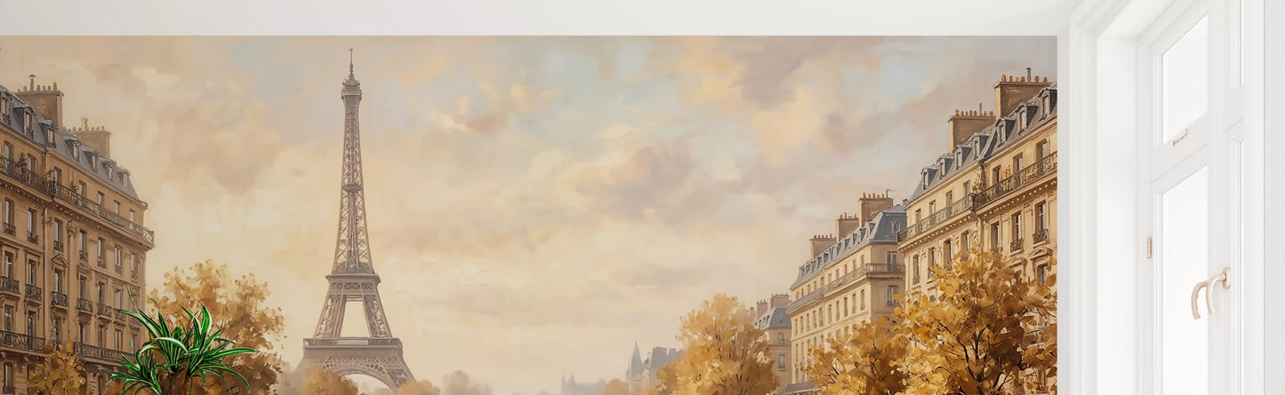 Eiffel's Golden Embrace Wall Mural
