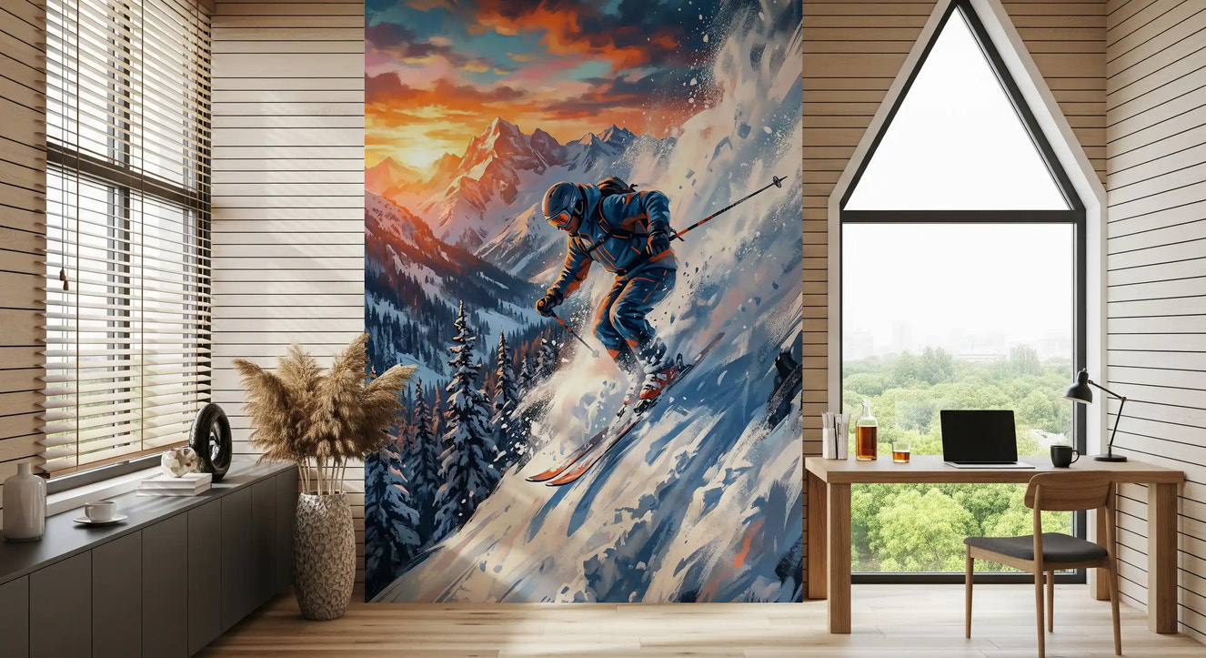 Adrénaline alpine : Fresque murale Descente au coucher du soleil