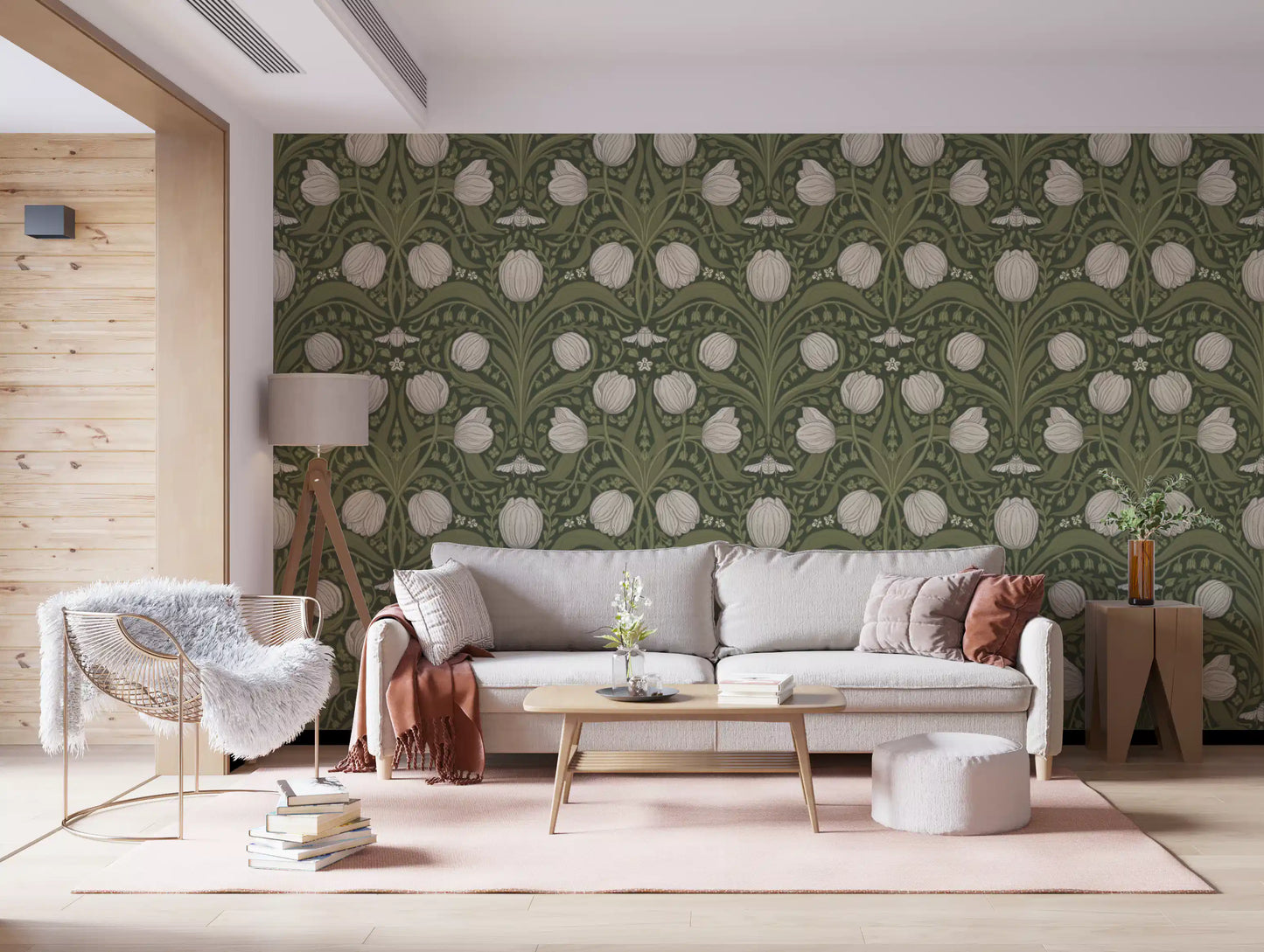 Papier peint Tulipes rétro nouveau orange et turquoise