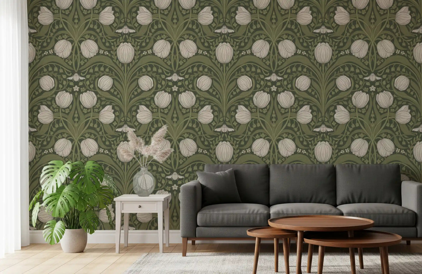 Papier peint Tulipes rétro nouveau orange et turquoise