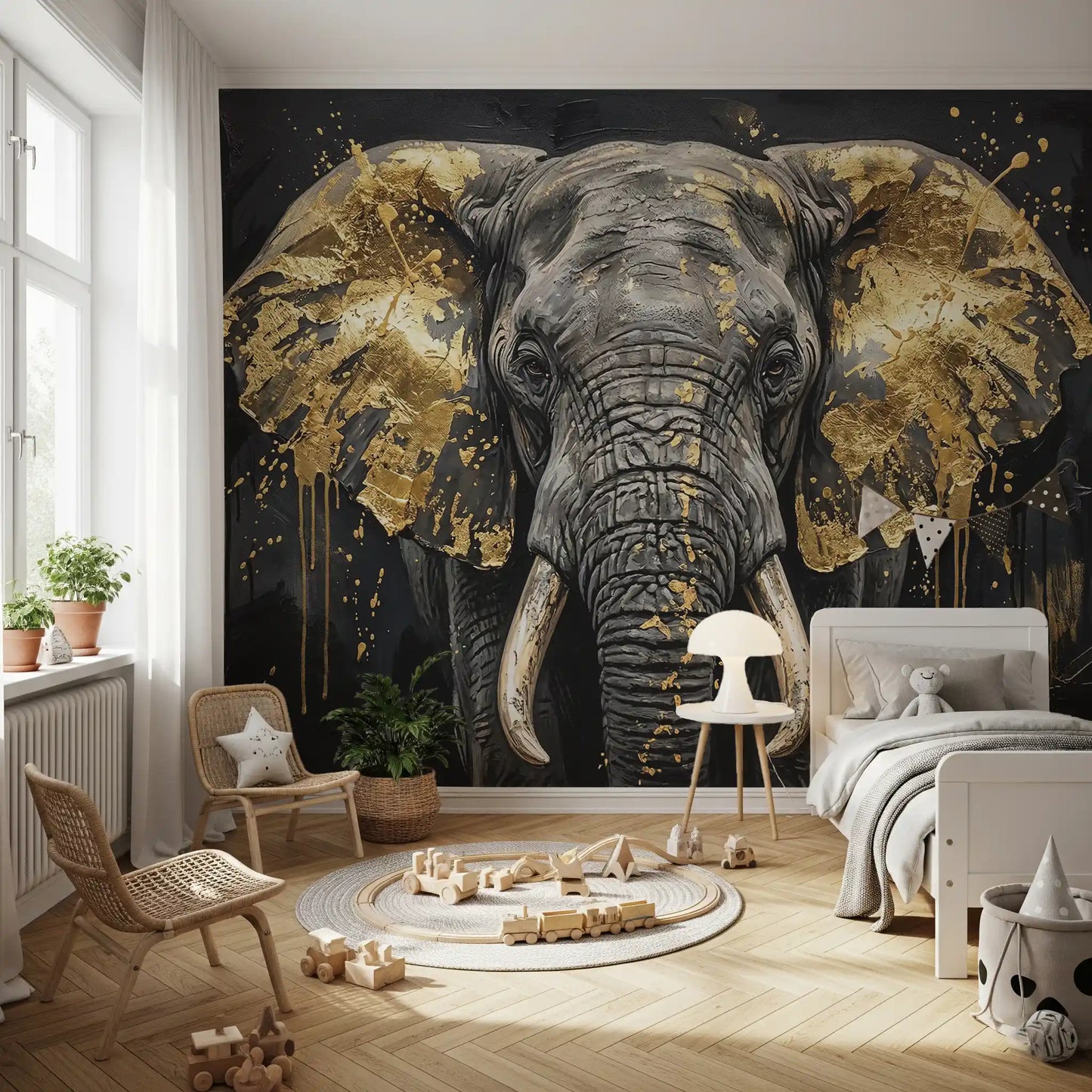 Mural de pared "Grandeza del elefante dorado"
