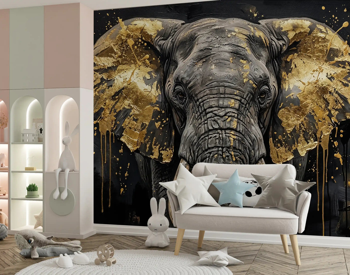 Mural de pared "Grandeza del elefante dorado"