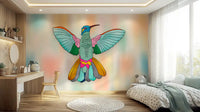 Rainbow wall mural in a bright children’s room