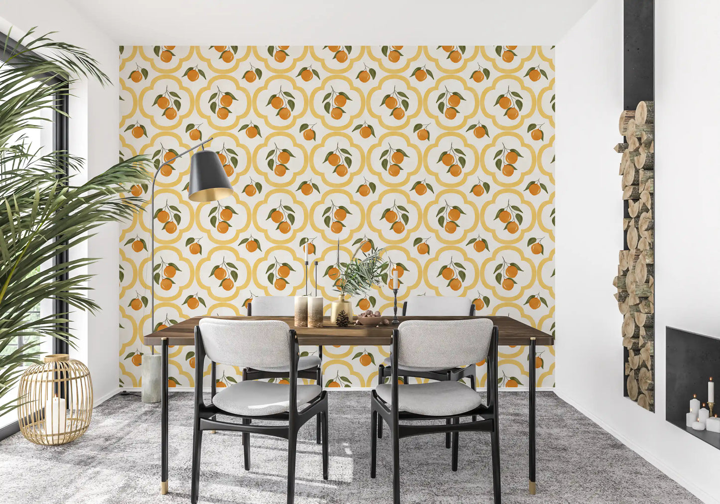 Mediterranean fruit wallpaper Dining area  with warm tones