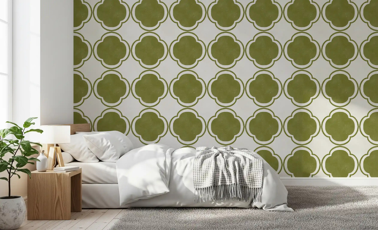 Mediterranean Quatrefoil Decor - Green Wallpaper⁠
